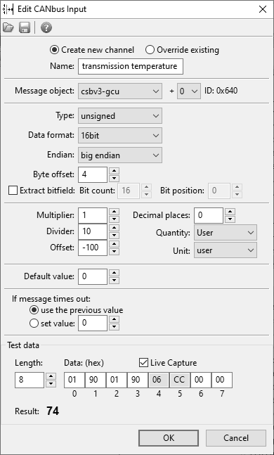 CAN input — transmission temperature